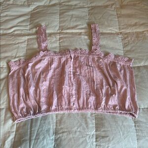 Lucky Brand Pink Lace Trim Crop Top
